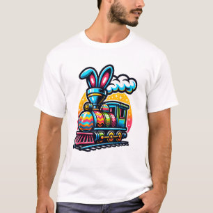 Camiseta Trem de Coelho Ferrovia Ovo de Páscoa Meninos Meni