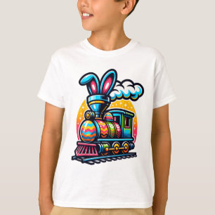 Camiseta Trem de Coelho Trilha de Trem Ovo de Páscoa Crianç