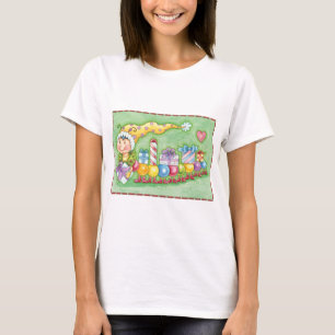 Camiseta Trem de Lagarta de Natal Fofo com Presentes