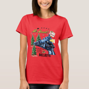 Camiseta Trem de Natal Todos a Bordo – Acredite no Espírito
