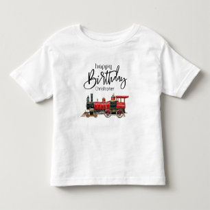 Camiseta Trem Vermelho Feliz Aniversário "Seu Nome"