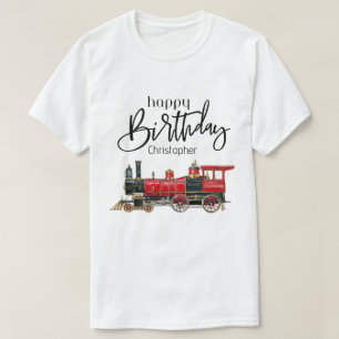 Camiseta Trem Vermelho Feliz Aniversário "Seu Nome"