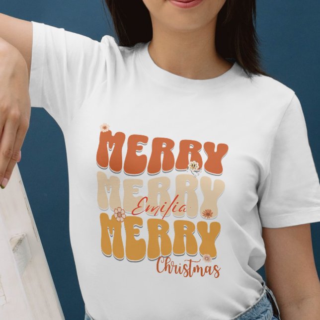 Camiseta Trending Name do Script de Natal de Merry Retro (Criador carregado)
