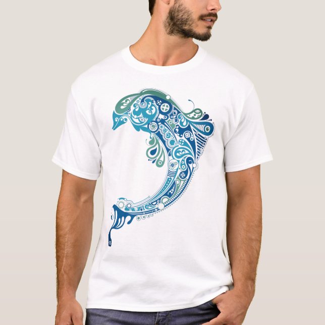Camiseta Trending Turquoise Dolphin Tattoo Abstrato Art (Frente)