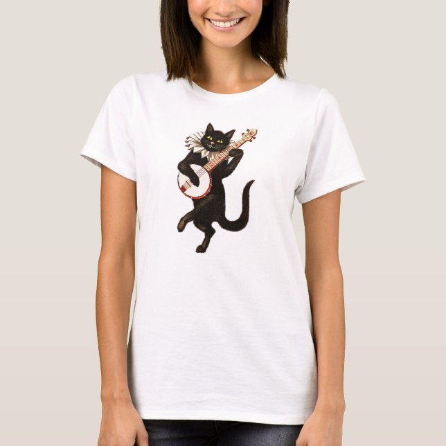 Camiseta Trendy Black Cat Tocando Banjo (Frente)