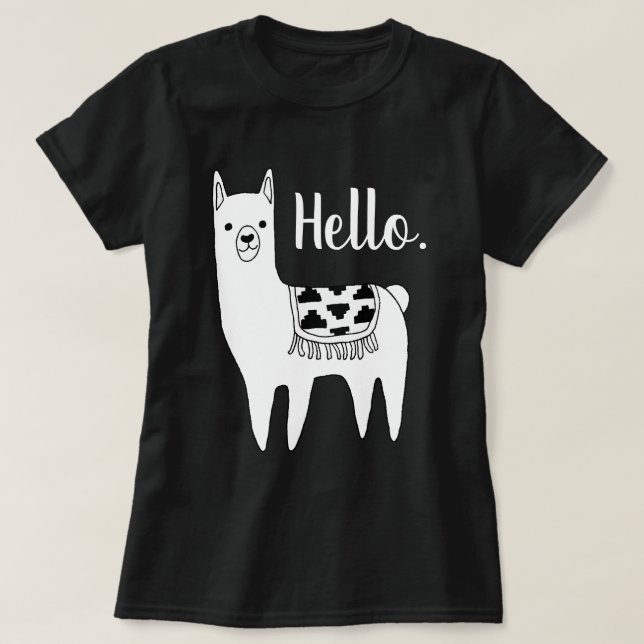 Camiseta Trendy Black & White Llama Sketch Hello (Frente do Design)