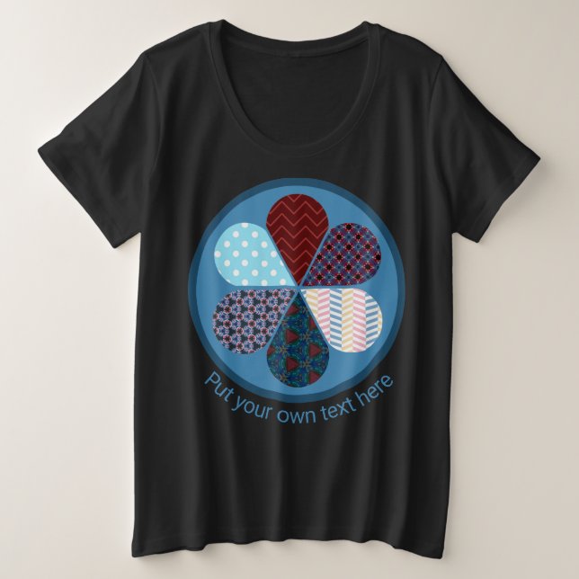 CAMISETA TRENDY BLUE PATCHWORK PATTERNY FLOWIN TEXTO (Frente do Design)