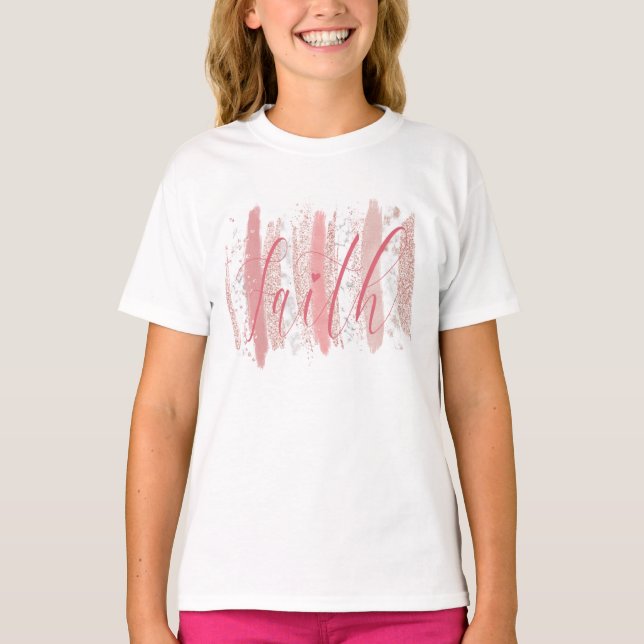 Camiseta Trendy Girly rosa dourado escova Faith (Frente)