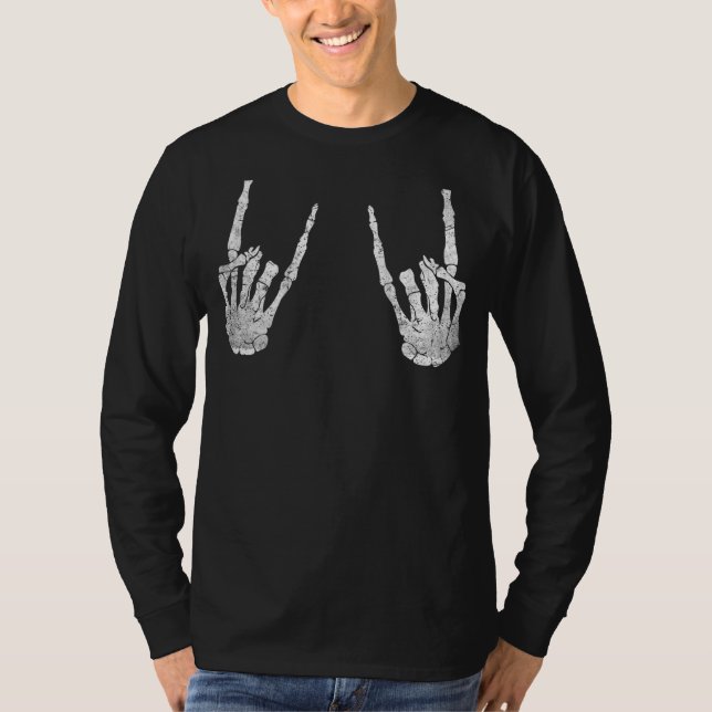 Camiseta Trendy Halloween Back Impressão Skeleton Rocker Gr (Frente)