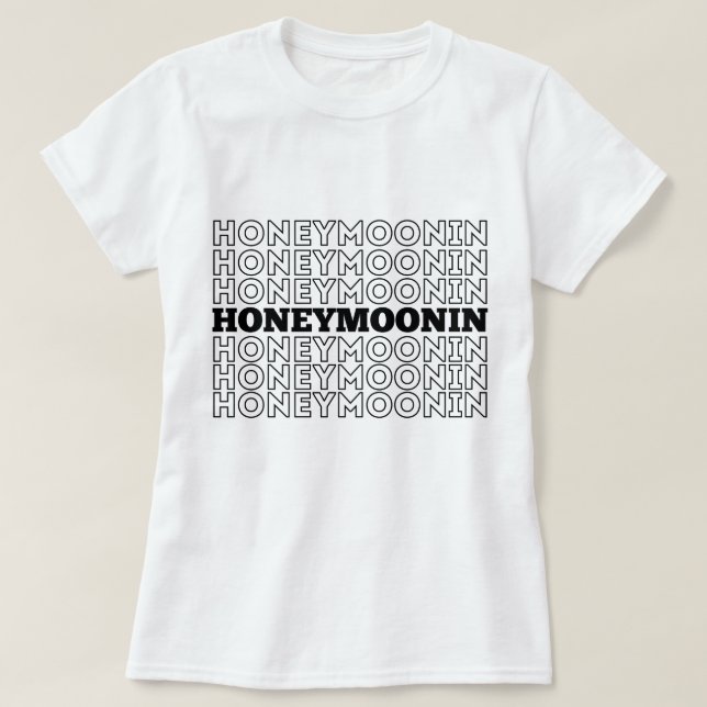 Camiseta Trendy Hooneymoonin hubby wifey recém-casados féri (Frente do Design)