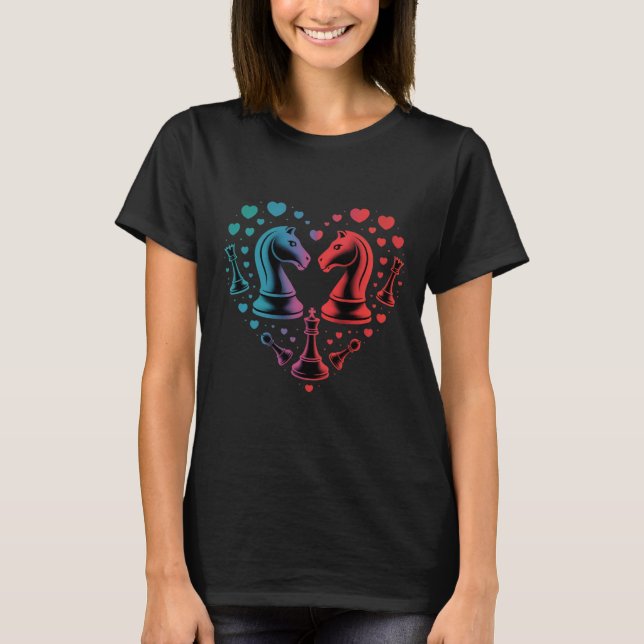 Camiseta Trendy Knight Chess Pieces Heart Shape             (Frente)