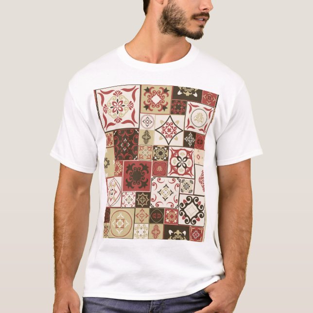 Camiseta Trendy Marsala - Padrão do Azulejo marroquino (Frente)