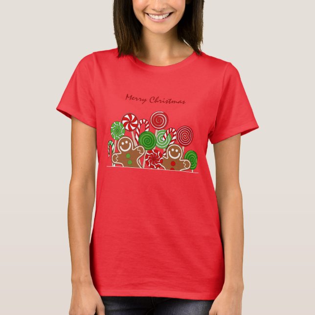 Camiseta Trendy Red Christmas gingerbreads (Frente)