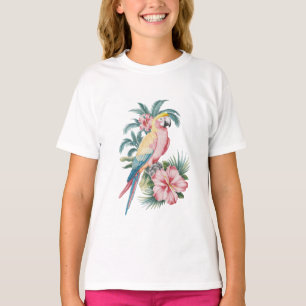 Camiseta Trendy Summer Beach, Papagaio e Flores de Hibiscus