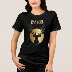 Camiseta Treno de Natal Festivo o Dia Inteiro Cervo Dourado