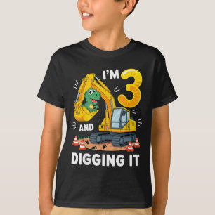 Camiseta Três 3 anos 3º Aniversário Construção Dinossauro M