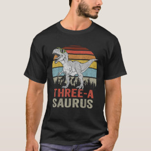 Camiseta Três A Saurus Birthday T Rex 3 Anos Meninos