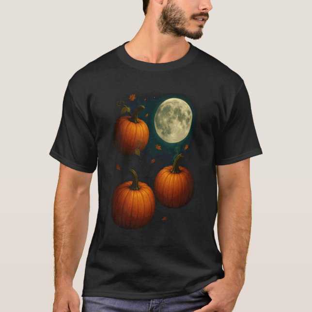 Camiseta Três Abóboras Lua Meme 3 Abóbora Engraçado Estranh (Frente)