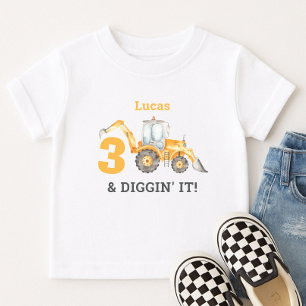 Camiseta Três & Adorando Construção 3º Aniversário Nome