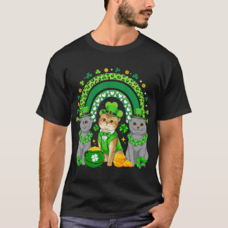 Camiseta Três adoráveis Scottish Folds trevos do dia de São
