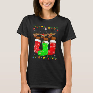 Camiseta Três Alces Em Meias De Natal Combinando Pijama De