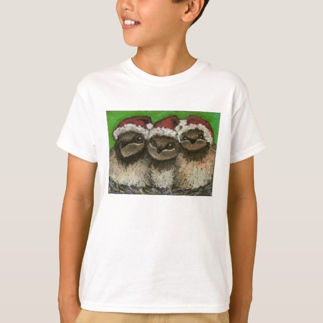 Camiseta Três andorinhas que cantam canções de natal do (Frente)