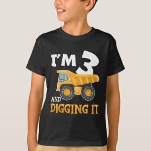 Camiseta Três Aniversário de 3 anos de Construção Menino 3 