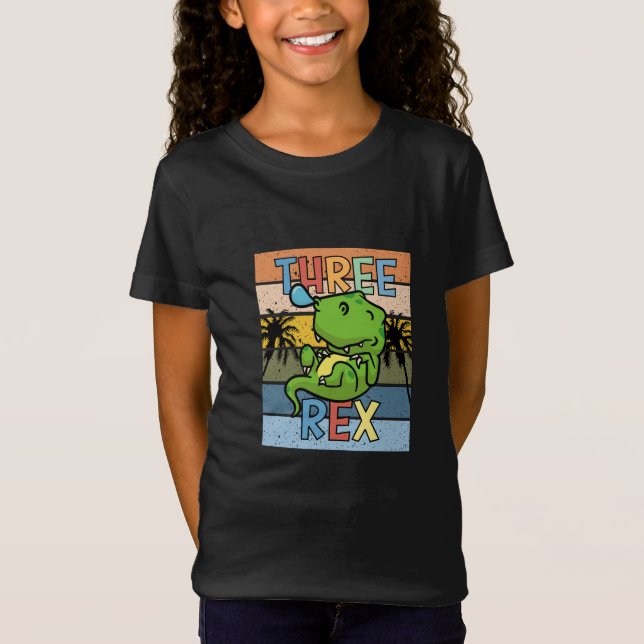 Camiseta Três aniversário de 3 anos Rex T-Rex - Kawaii T Re (Frente)