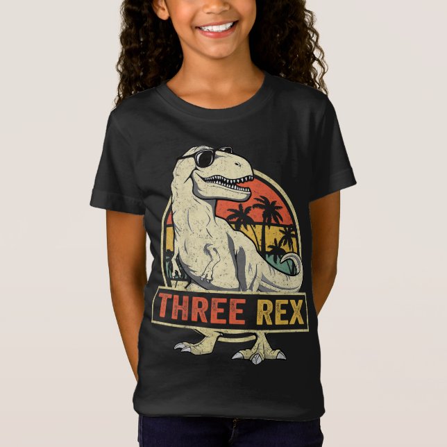 Camiseta Três aniversário de 3 anos Rex Terceiro Dinossauro (Frente)
