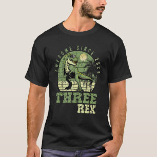 Camiseta Três aniversário de 3 anos Rex Terceiro Dinossauro