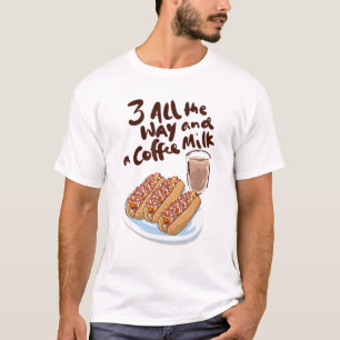 Camiseta Três Ao Longo E Um Café Café Leite Quente Wei