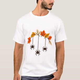 Camiseta Três Aranhas Penduradas e Arco de Folha de Outono