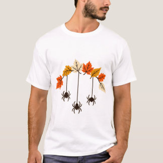 Camiseta Três Aranhas Penduradas e Arco de Folha de Outono