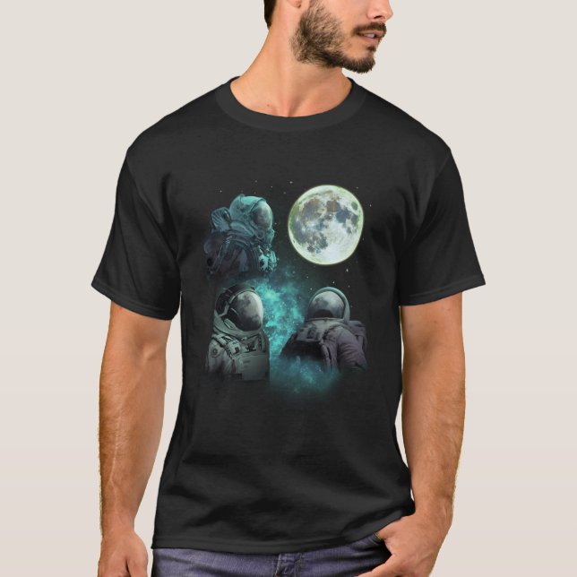 Camiseta Três Astronautas Uivam Na Lua 3 Lobos Lobos Parod (Frente)