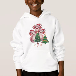 Camiseta três axolótois vestindo chapéus de Santa