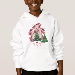 Camiseta três axolótois vestindo chapéus de Santa