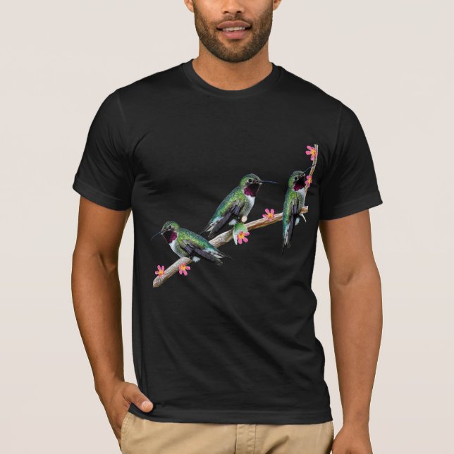 Camiseta Três beija-flores tocando num galho Flores Silas (Frente)