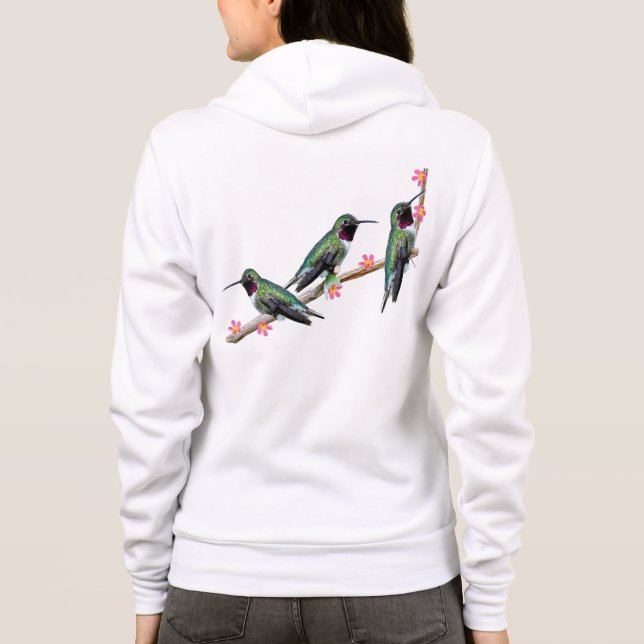 Camiseta Três beija-flores tocando num galho Flores Silas (Verso)