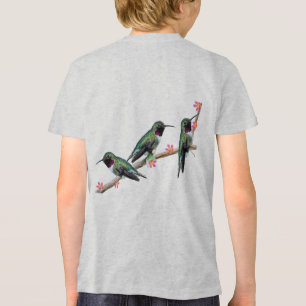Camiseta Três beija-flores tocando num galho Flores Silas