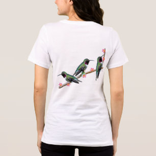 Camiseta Três beija-flores tocando num galho Flores Silas