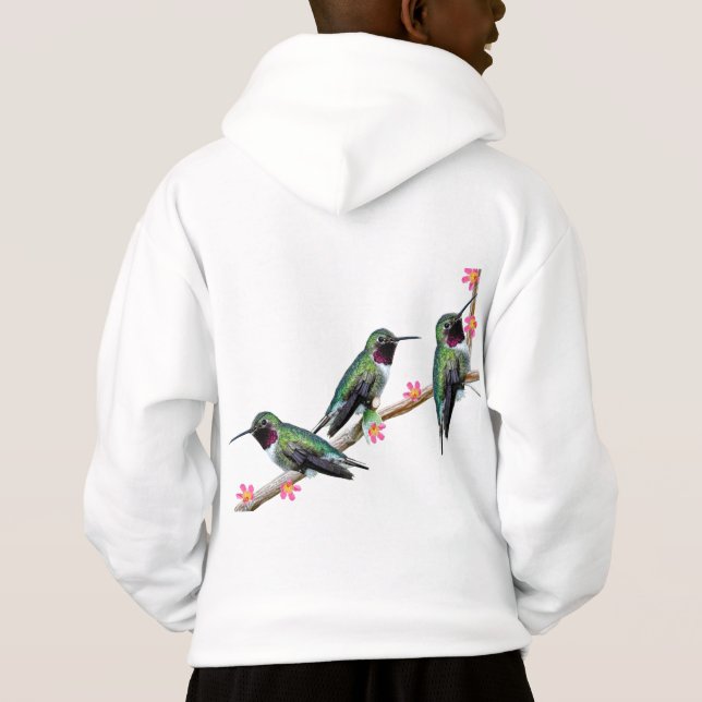 Camiseta Três beija-flores tocando num galho Flores Silas (Verso)