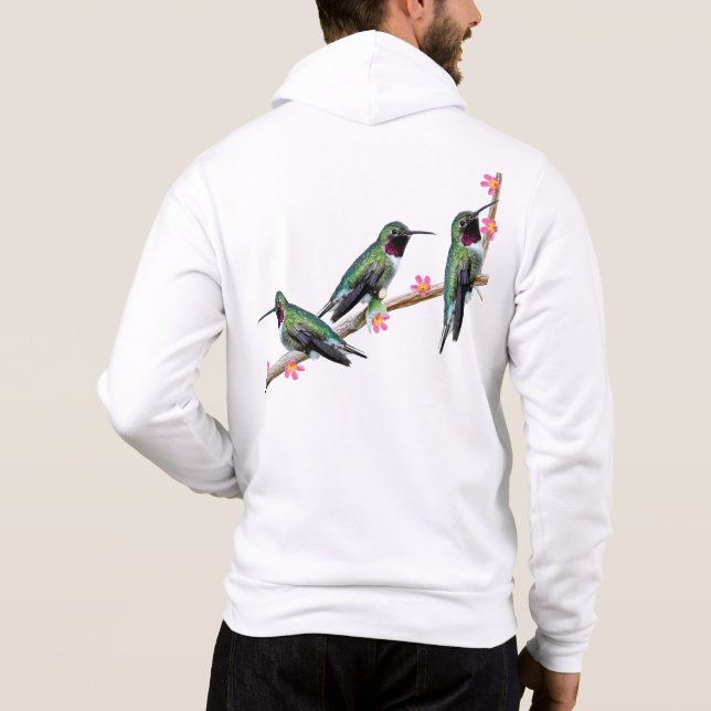 Camiseta Três beija-flores tocando num galho Flores Silas (Verso)