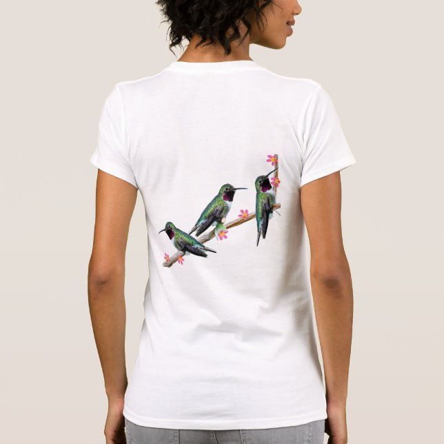 Camiseta Três beija-flores tocando num galho Flores Silas (Verso)