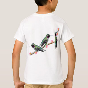 Camiseta Três beija-flores tocando num galho Flores Silas