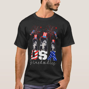 Camiseta Três Bernedoodles Dos Eua Vestindo Hat American Fl