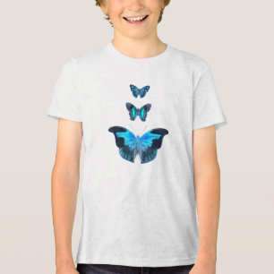 Camiseta Três Borboletas Azuis Vibrantes Vintage