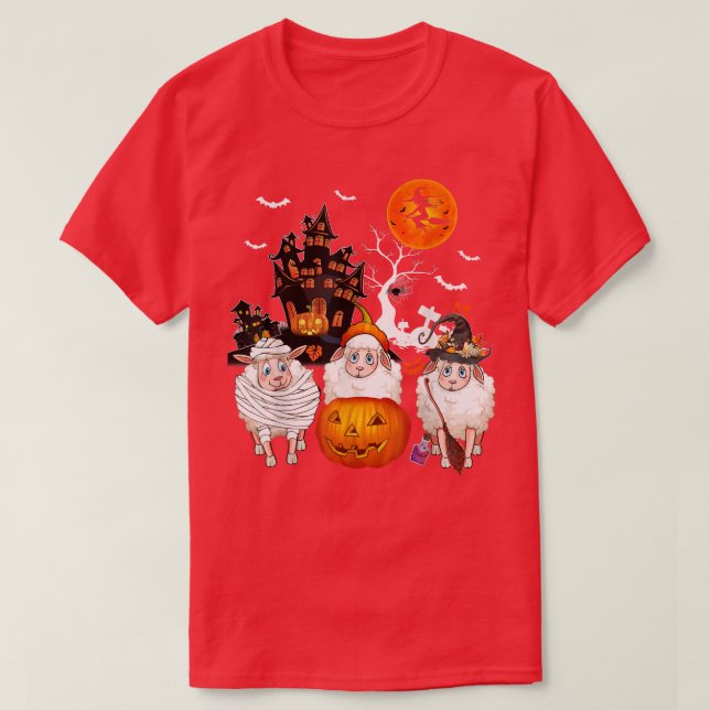 Camiseta Três Bruxas Assustadoras Do Halloween Com Pumpk (Frente do Design)