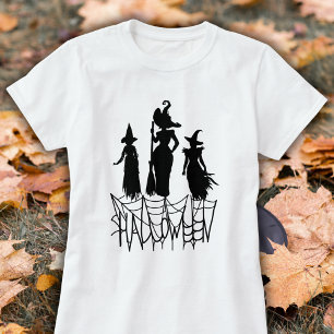 Camiseta Três Bruxas e Teto de Halloween na Web Spider