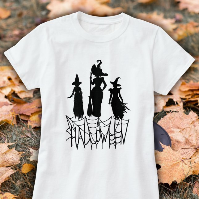 Camiseta Três Bruxas e Teto de Halloween na Web Spider (Criador carregado)