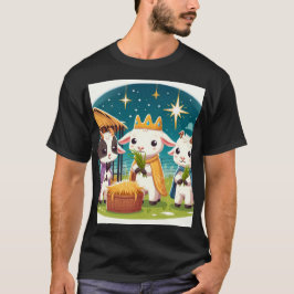 Camiseta três cabras estão em um campo com uma cesta